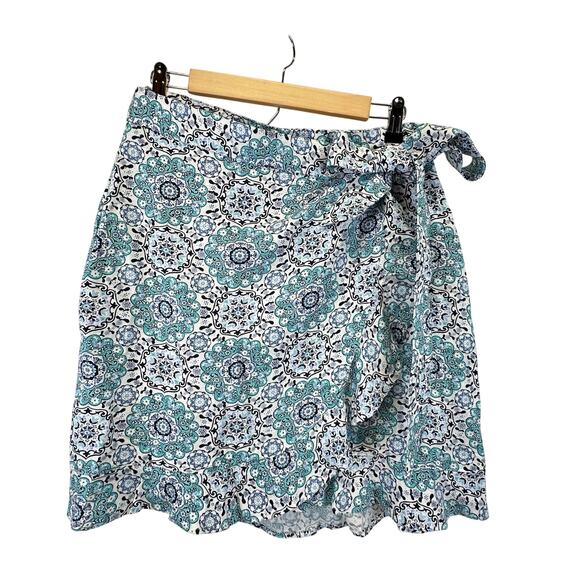 Loft Multicolored Blue Linen Floral Wrap Mini Skirt Womens Size 8 NWT Colorful - Picture 1 of 13